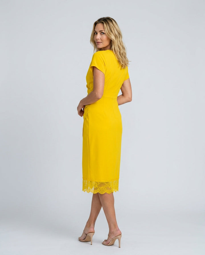 Women's party-ready elegant wrap midi dress with a fashionable front slit.