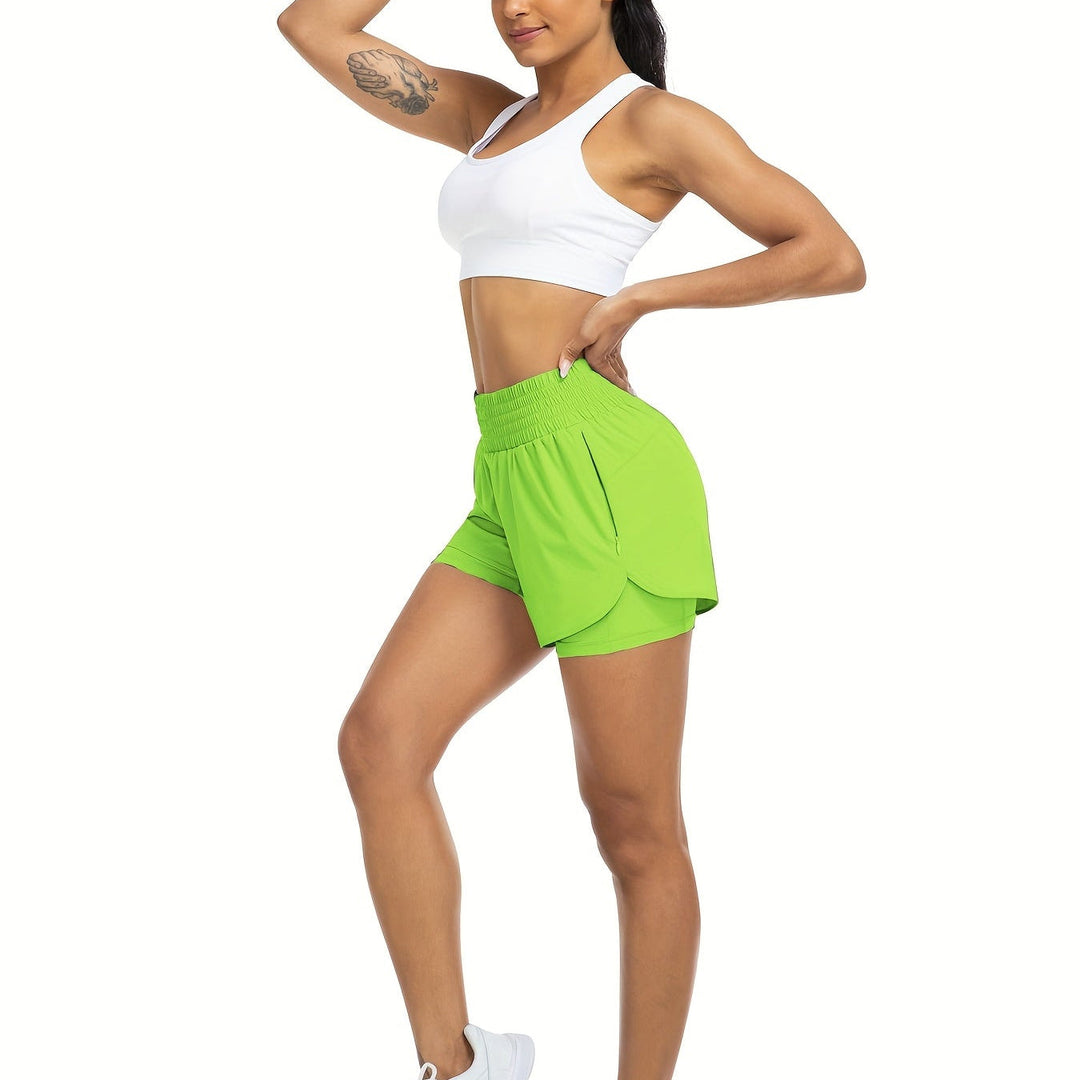 Casual & activewear women's high-waisted bike shorts, double-layer design, perfect for training.