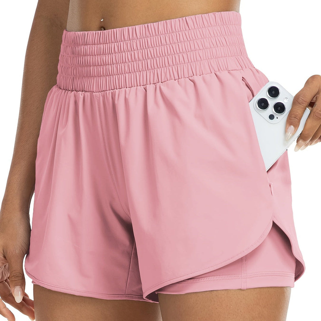 Women's workout bike shorts, high-waisted with double-layer for ultimate training performance.