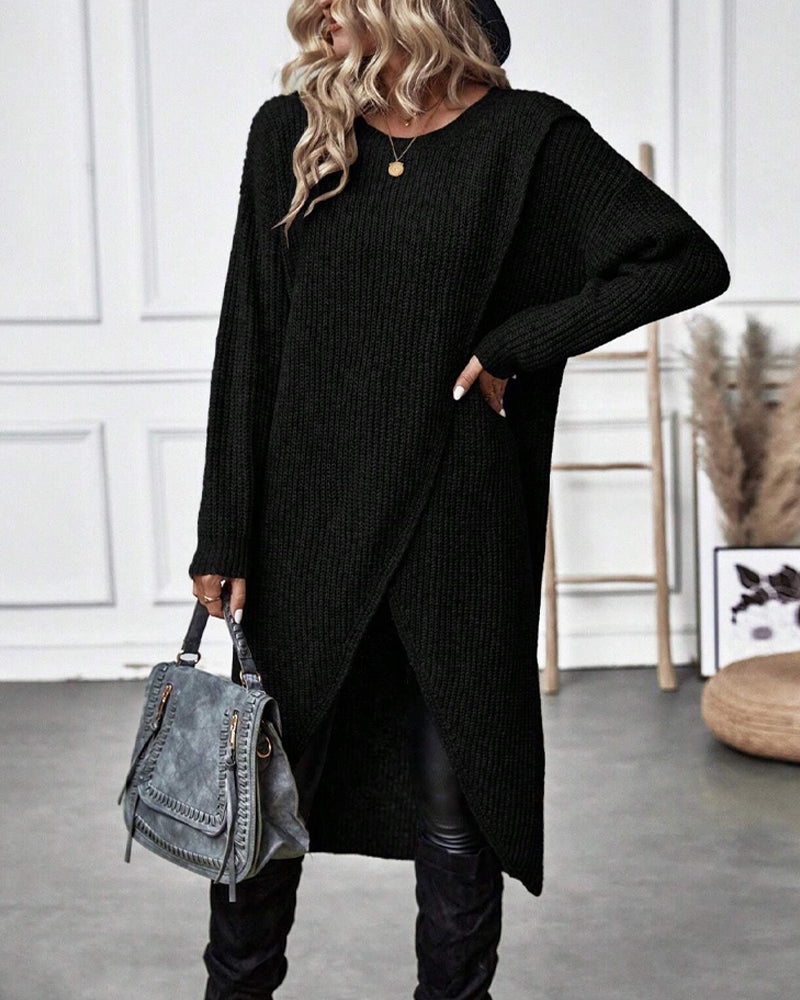 Modern women's asymmetrical tunic sweater, oversized, comfortable, perfect for casual elegant style.