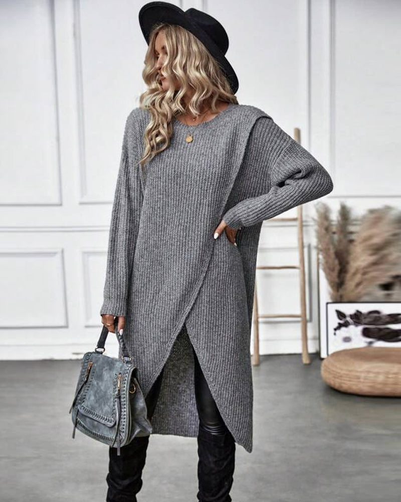Oversized women's asymmetrical knit tunic, long sleeve, comfortable and chic for any season.