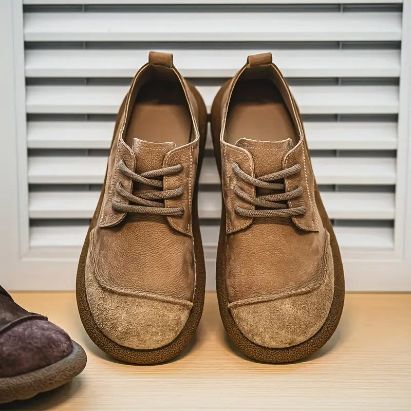 Men's classic lace-up orthopedic walking shoes in dark brown, offering comfort & support for everyday wear.