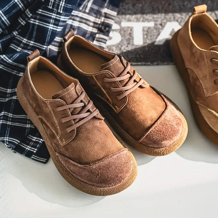 Classic men's derby style lace-up walking shoes, orthopedic design for comfort, support & sophisticated everyday wear.