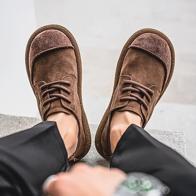 Textured leather men's orthopedic walking shoes, classic lace-up style, offering comfort and support for men's fashion.