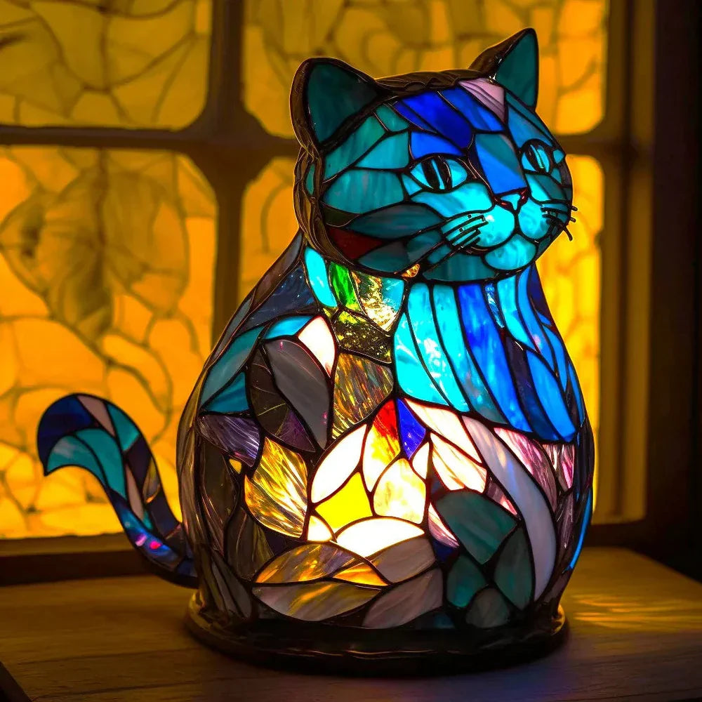 Stained glass wolf lamp, a stunning VitraFauna piece for desk or bedside, enhancing animal decor.