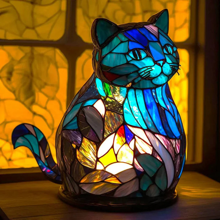 Stained glass wolf lamp, a stunning VitraFauna piece for desk or bedside, enhancing animal decor.