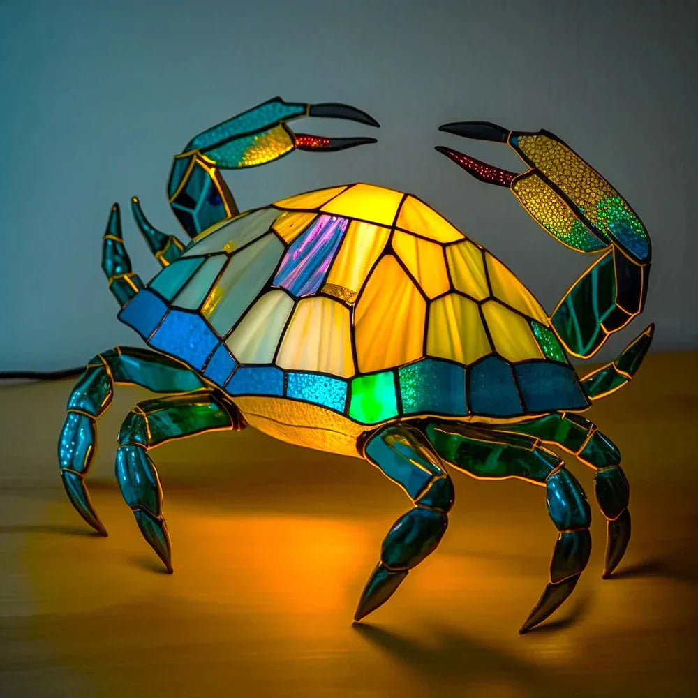 Serene turtle stained glass lamp, artistic home decor accent. Unique animal art table light.