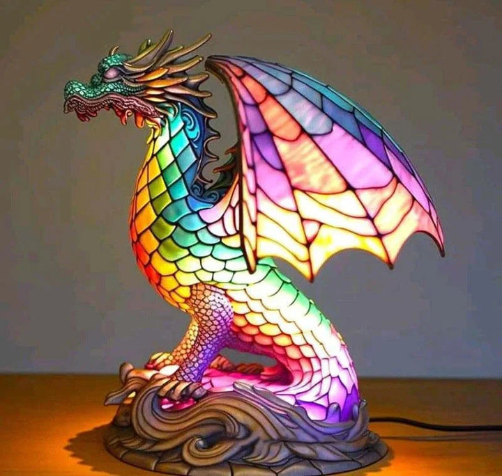 VitraFauna decorative wolf lamp, stained glass artistry for charming home lighting & decor.