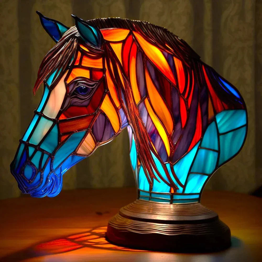 Charming squirrel stained glass lamp, decorative ambient light for unique home decor. Animal art.