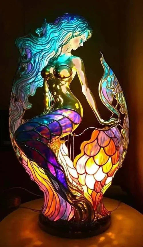 Adorable rabbit stained glass lamp, decorative ambient light. Artistic animal art home decor piece.
