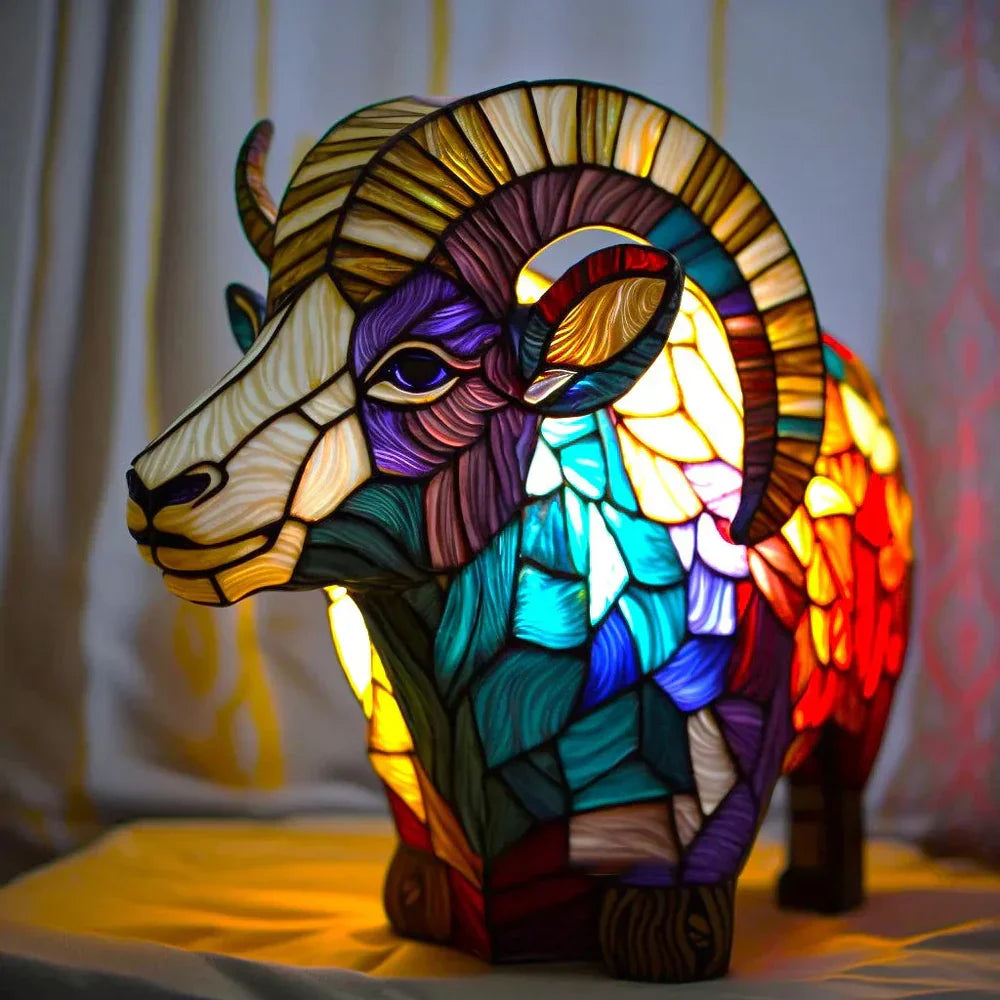 Elegant peacock stained glass lamp, artistic home decor accent light. Unique animal art design.