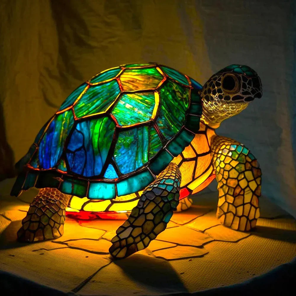 Unique stained glass wolf desk lamp by VitraFauna, perfect for animal-themed home lighting.