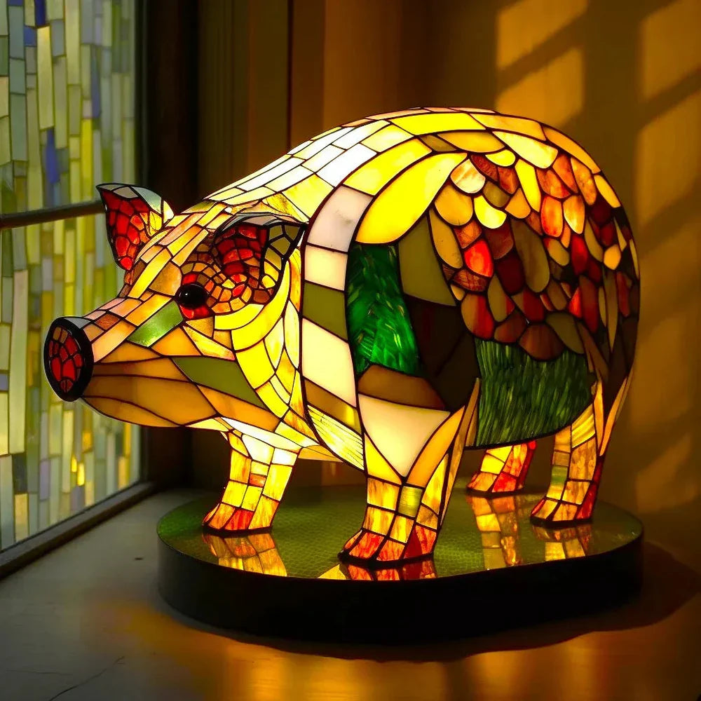 Majestic lion stained glass lamp, artistic animal art for elegant home decor accent lighting.