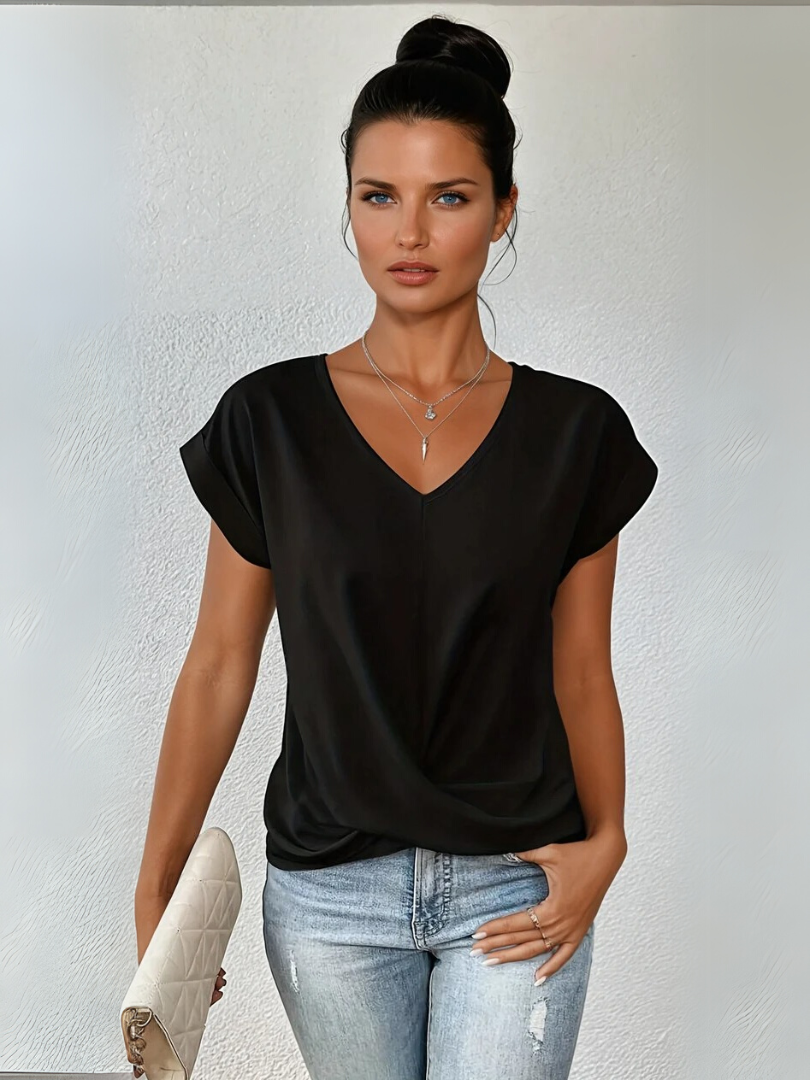 Women's V-Neck Short Sleeve Top. Effortless everyday casual wear, relaxed fit.