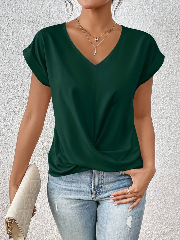 Summer women's V-neck short sleeve top. Light & airy for warm weather fashion.
