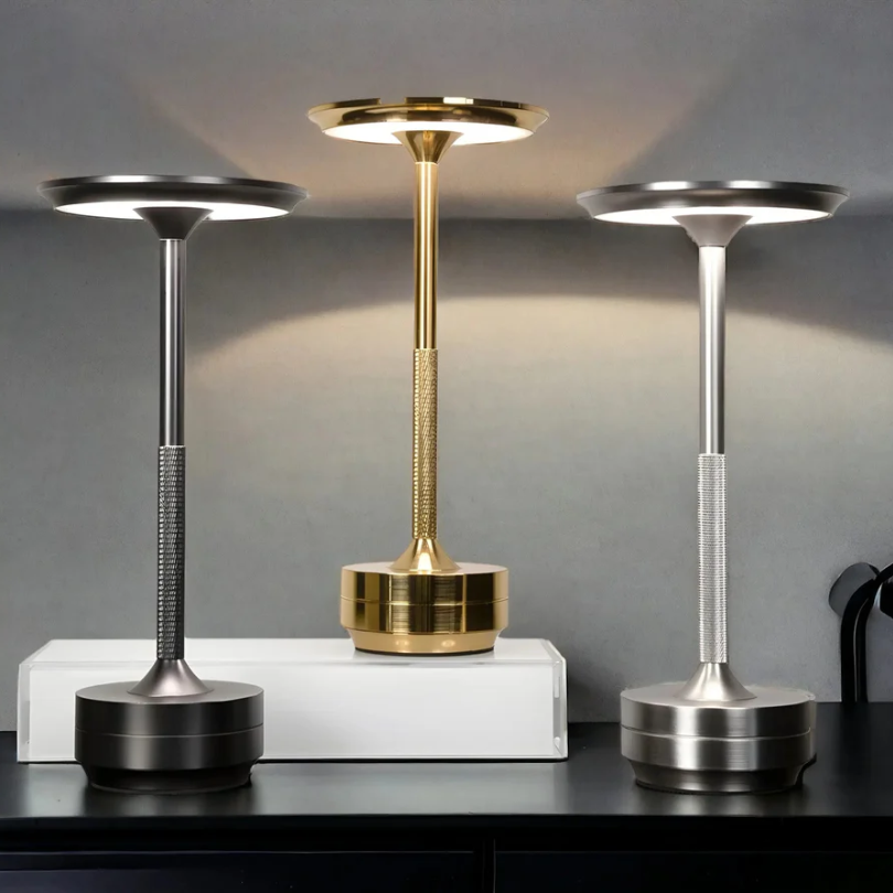 Elegant wireless LED table lamp, perfect for modern home decor. Rechargeable & portable with touch control.