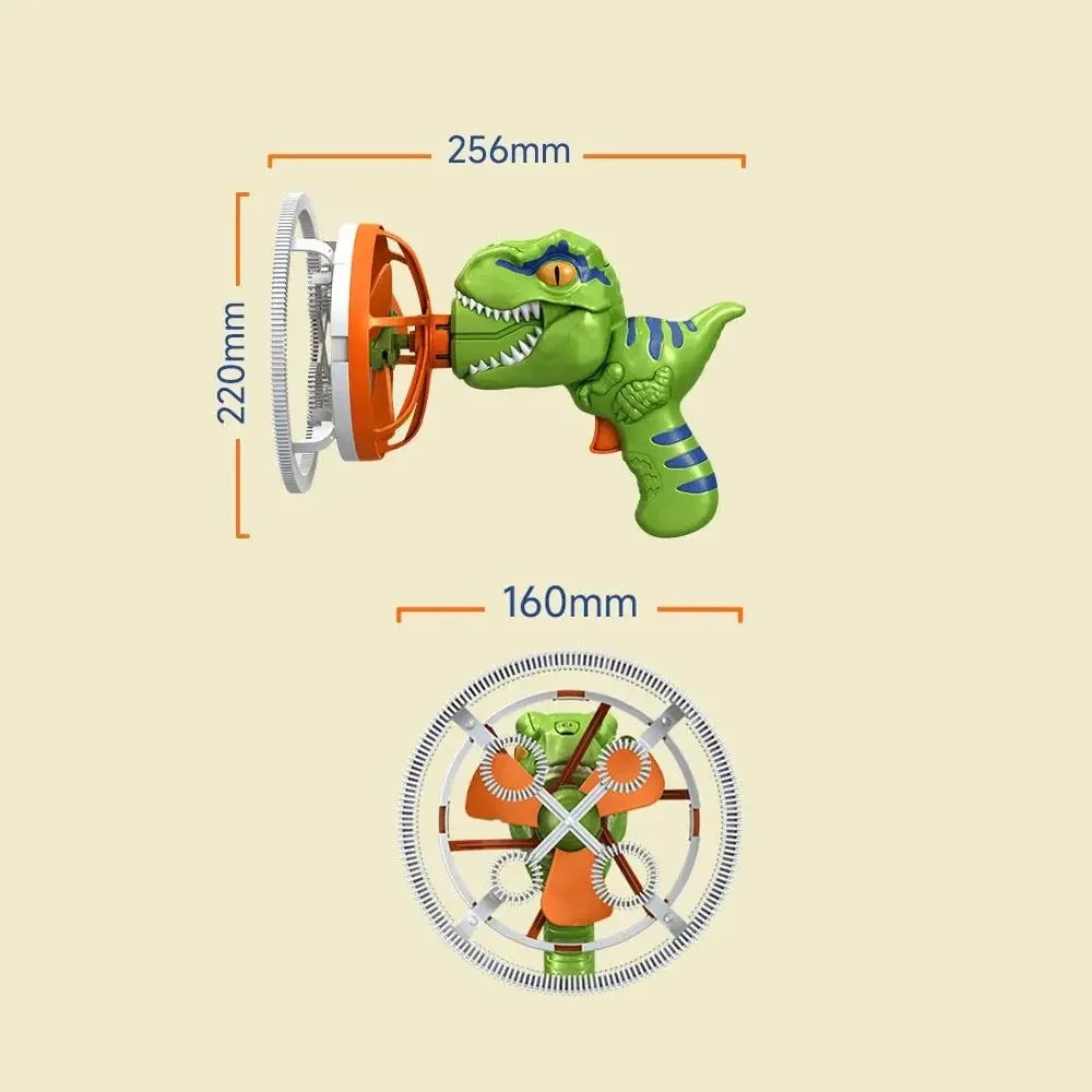 Enjoy outdoor fun with this automatic dinosaur bubble machine, a perfect battery-operated toy for active kids' parties.