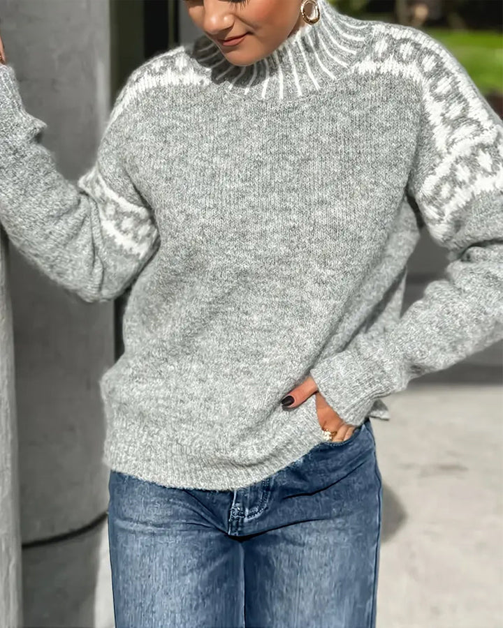 Cozy women's mock neck long sleeve sweater. Ideal layering piece for effortless fall & winter comfort.