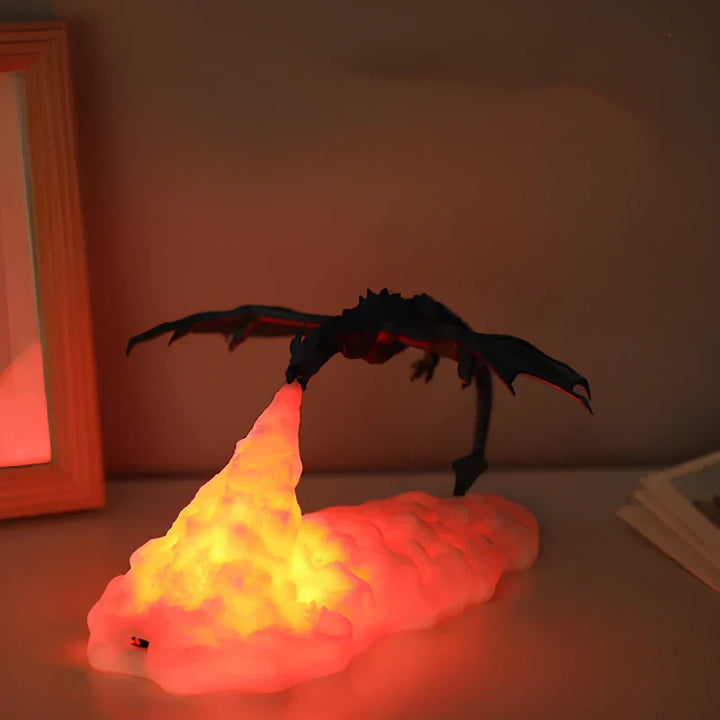 Mythical dragon LED lamp, 3D printed, providing ambient light for any fantasy decor.