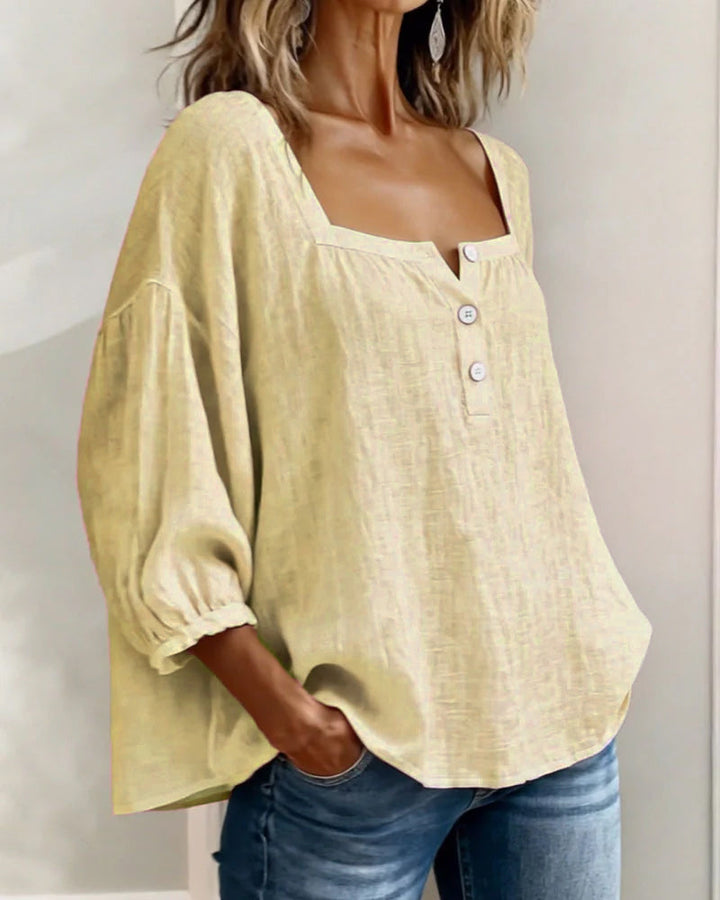 Sophisticated women's long sleeve top, square neck blouse for chic casual looks.