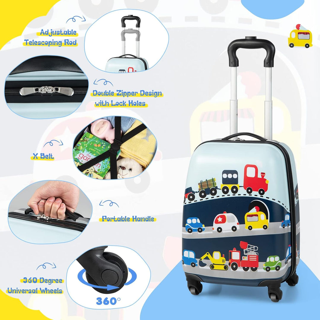 Helicopter-themed children's travel set, includes a hard-shell suitcase and a complementary kids' backpack.