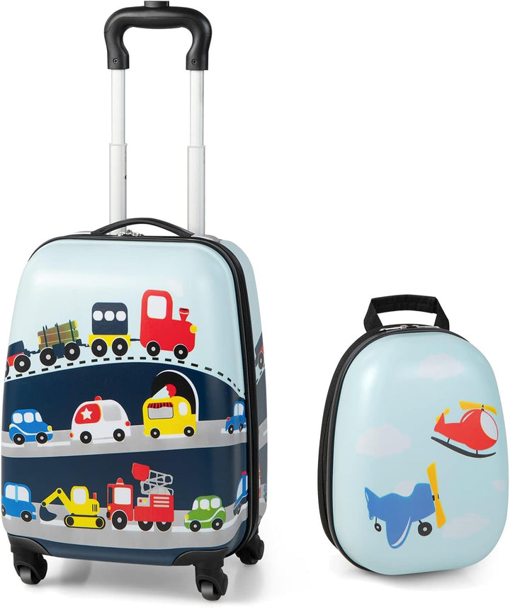 Children's 2-piece hard-shell luggage & backpack set with fun helicopter design. Perfect for kids' travel.