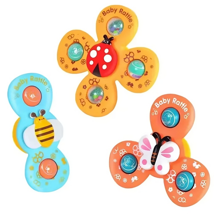 3-pack colorful baby sensory spinner toys with suction cups, perfect for infant skill development & fun.