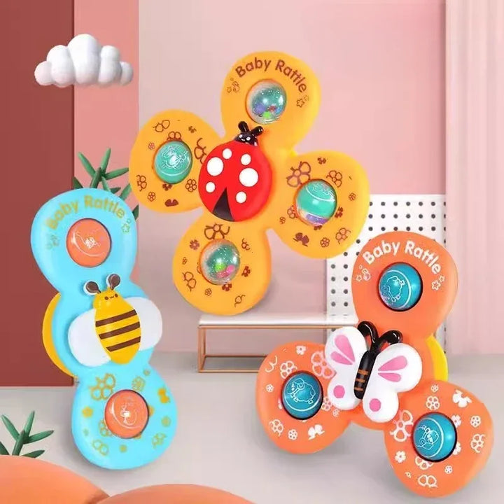 Baby suction spinner toys, a 3-pack of developmental toys enhancing fine motor skills & sensory exploration.