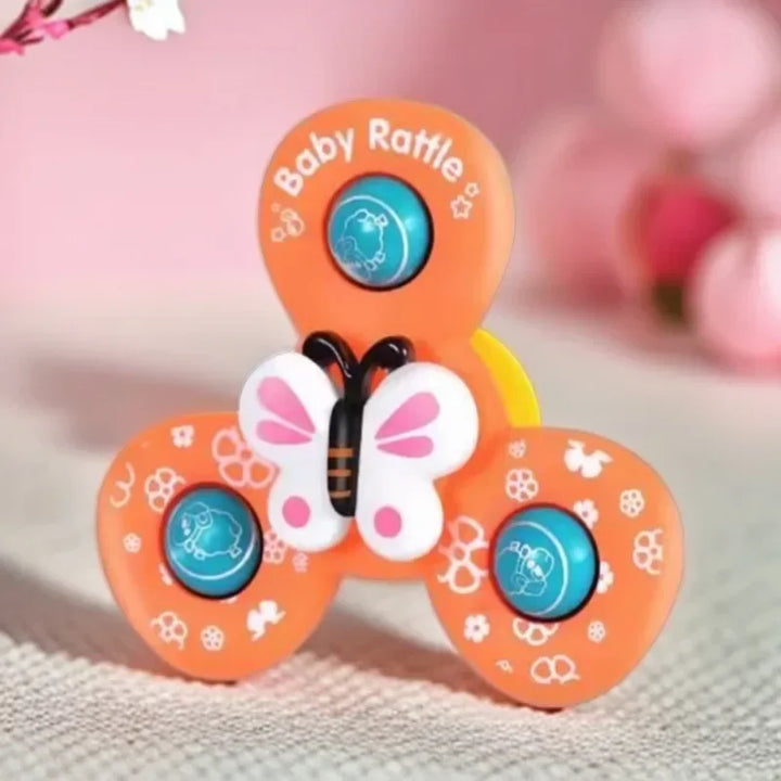 Colorful 3-pack of baby sensory suction spinner toys for skill development, fine motor activity, & educational fun.