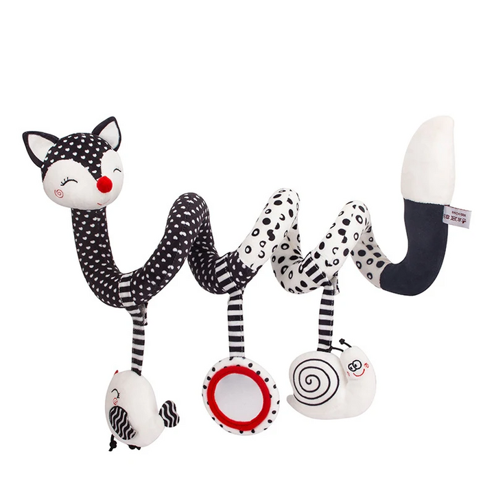 Baby Sensory Spiral Toy for Car Seat & Stroller. Soft activity toy for infant development.