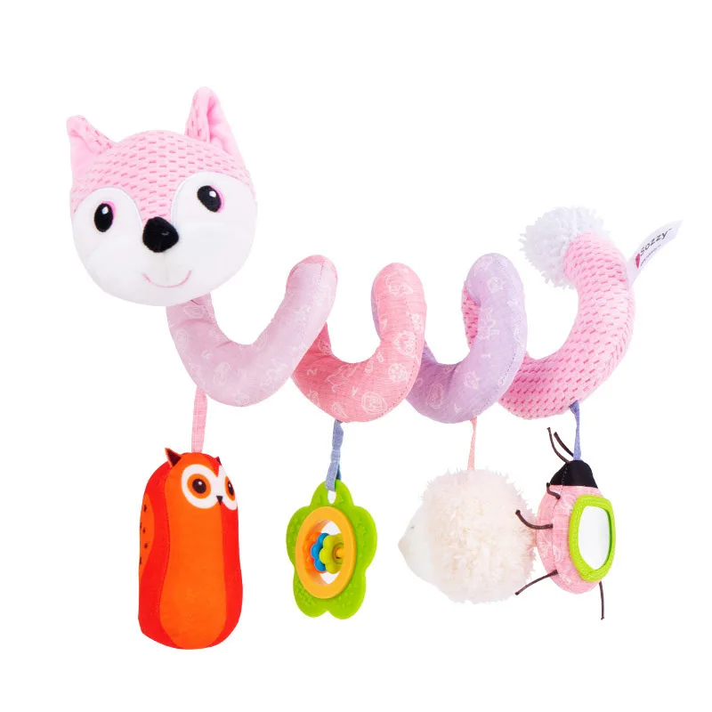 Colorful Plush Baby Spiral Sensory Toy for pram & car seat. Engaging infant development activity.