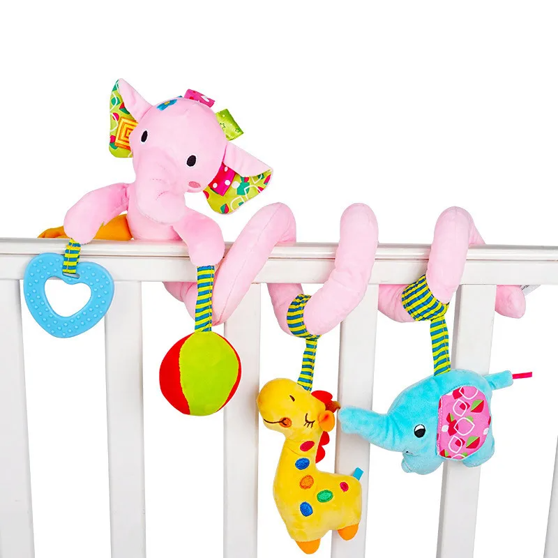 Vibrant Baby Sensory Spiral Activity Toy. Plush car seat & stroller toy for infant development.