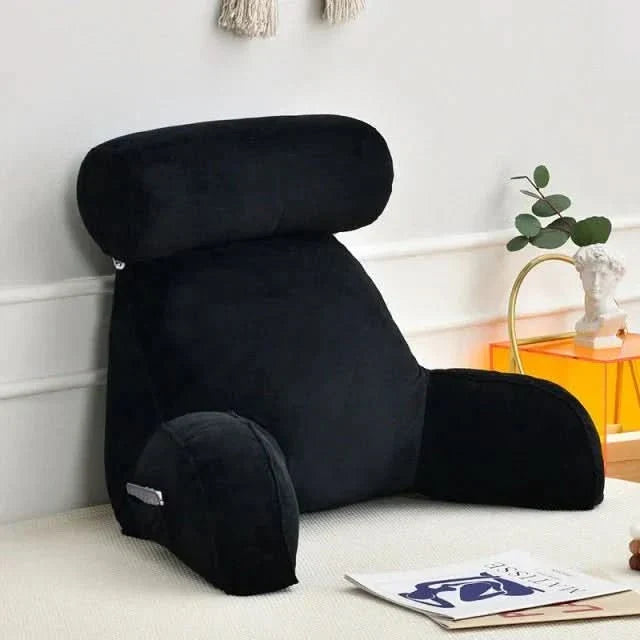 Plush velvet reading pillow with memory foam for superior back and arm support, perfect for lounging.