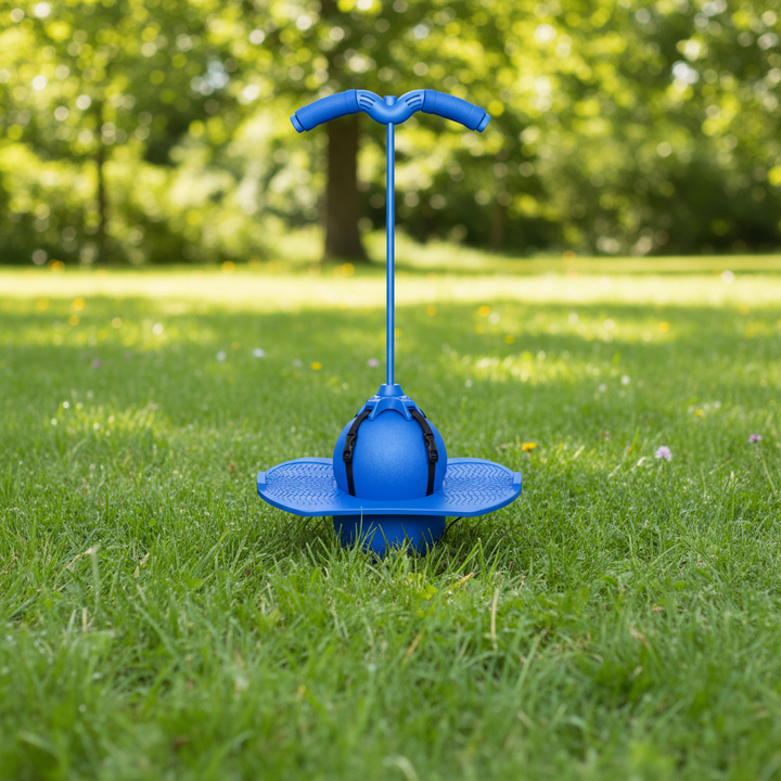 Bright red children's jumping stick for active play, a fun outdoor toy for developing kids' balance.