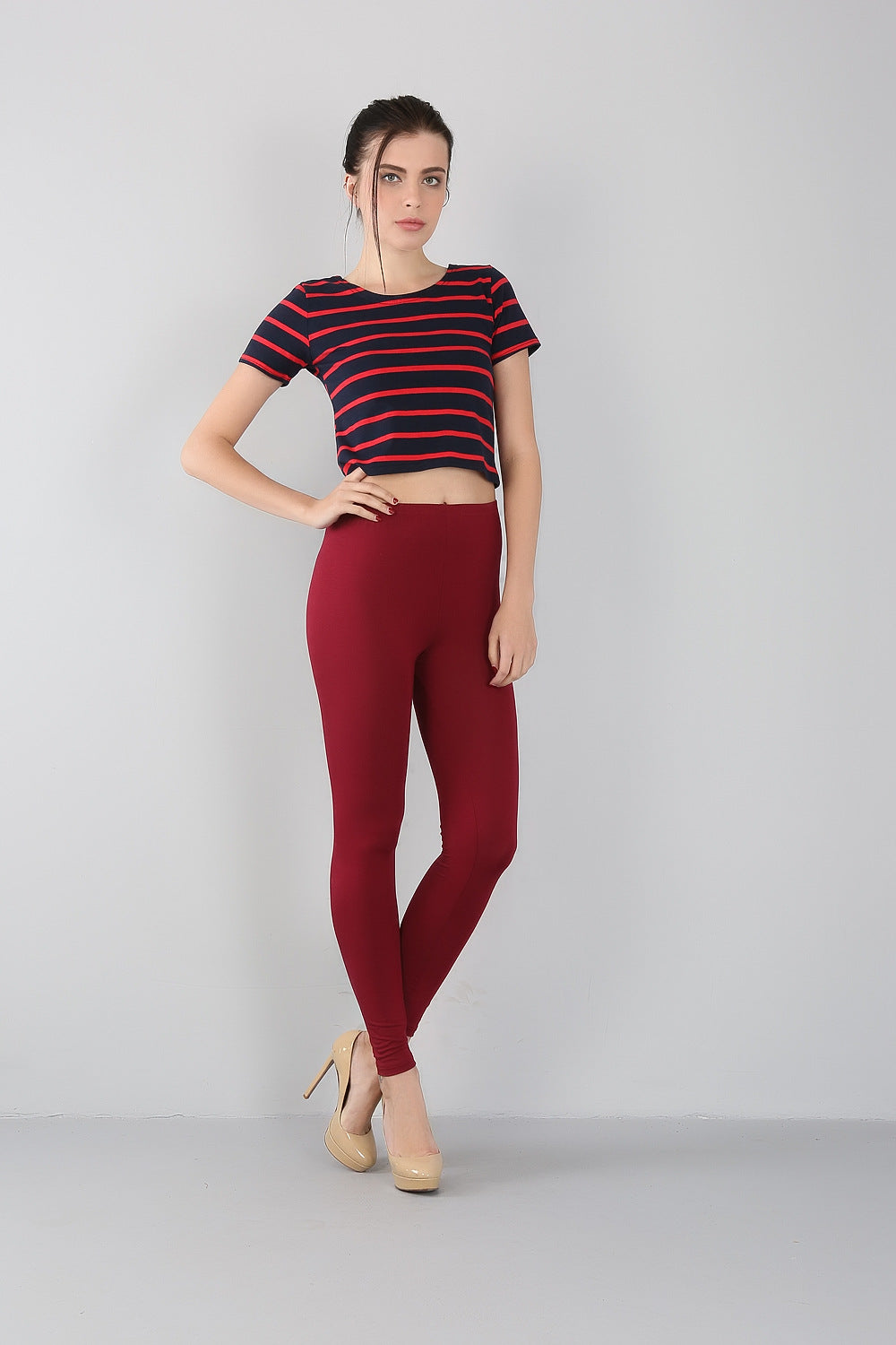Soft bamboo fabric plus-size leggings, slim fit, offering superior comfort & stretch.