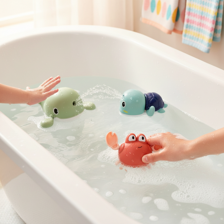 Fun wind-up floating animal bath toys, bringing joyful water fun and interactive play for kids & babies.