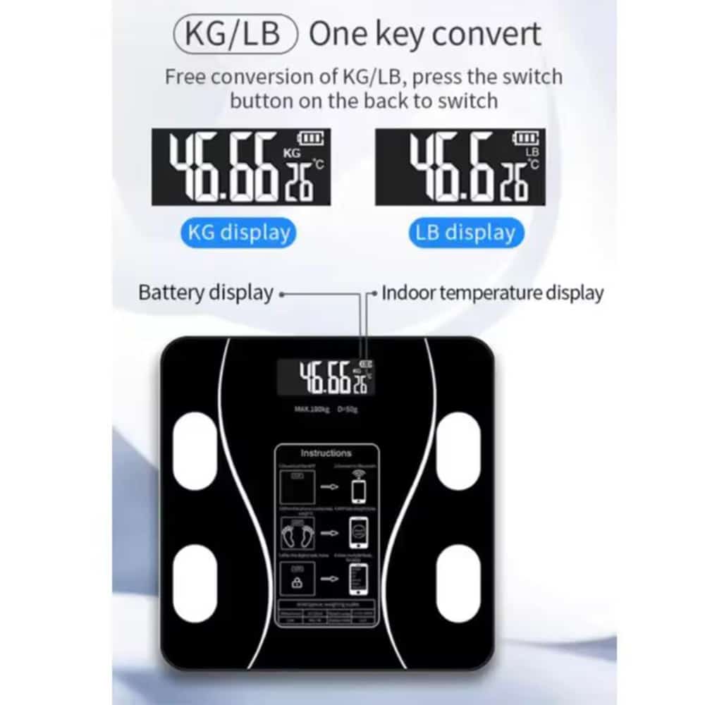 Bluetooth smart scale provides a complete health tracker experience for weight management & wellness.