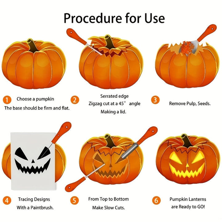 Professional 7-piece kit: essential tools for detailed, safe Halloween pumpkin carving.