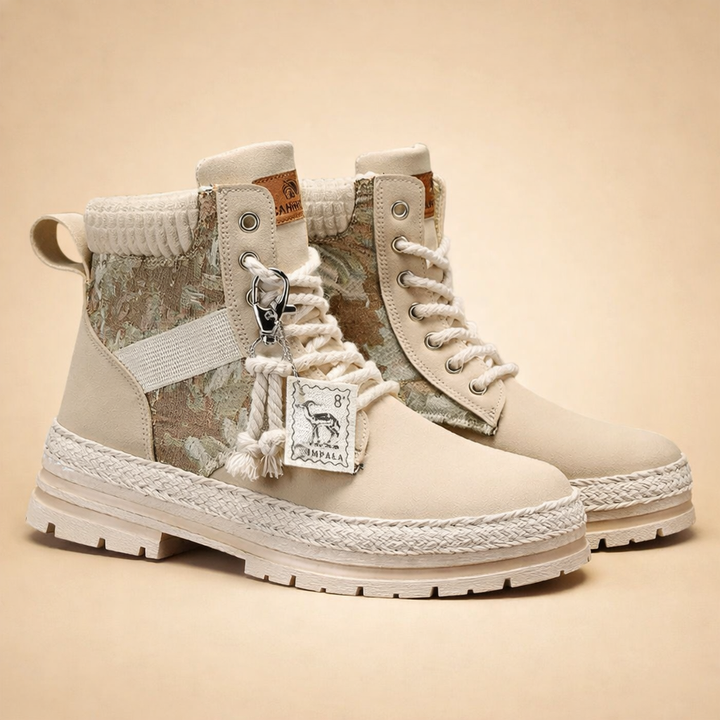 Trendy khaki men's lace-up ankle boots, perfect for urban street style & adventure footwear.