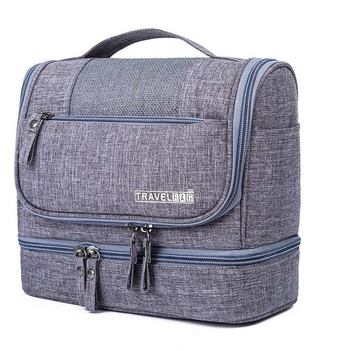 Unisex large hanging travel toiletry bag with multiple compartments, perfect for organizing essentials on the go.