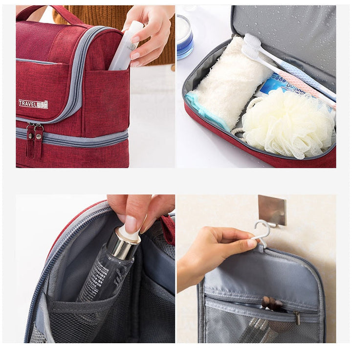 Durable water-resistant travel toiletry bag, unisex design, multi-compartment hanging organizer for essentials.