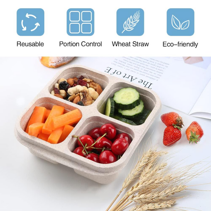 Versatile 4-pack of bento boxes for meal prep; 4-compartment design keeps snacks & lunches fresh for healthy eating.