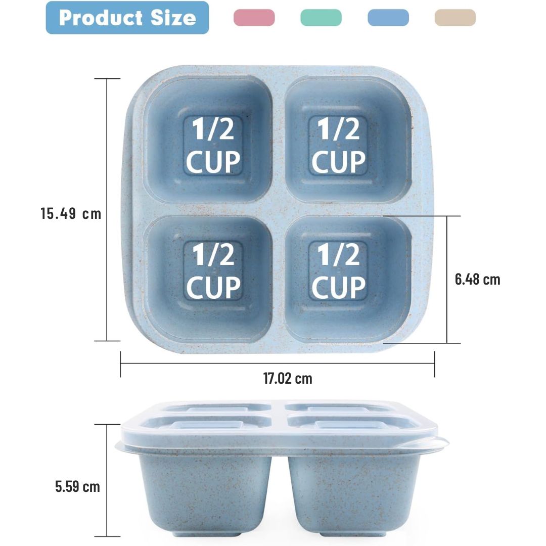 Eco-friendly 4-pack bento-style lunch boxes with 4 separate compartments, ideal for on-the-go meal organization.