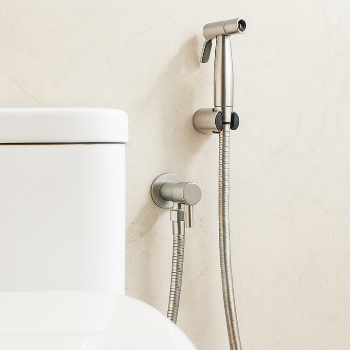 Adjustable stainless steel bidet sprayer for enhanced bathroom hygiene & personal care.