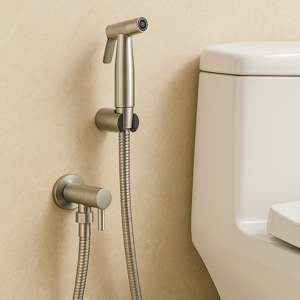 Hygienic stainless steel bidet sprayer with adjustable water pressure for a clean & fresh bathroom experience.