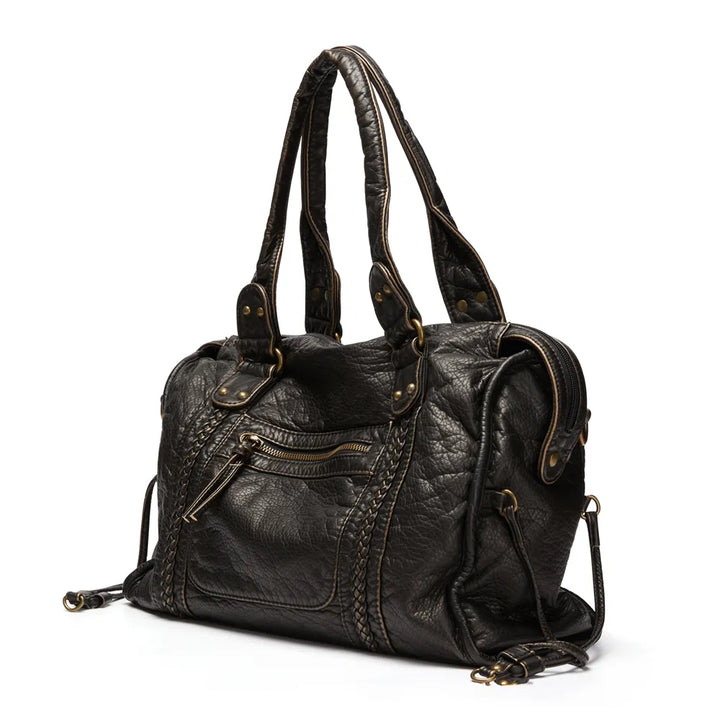 Modern black women's daily carry handbag for work and school. A chic and organized shoulder & crossbody bag.