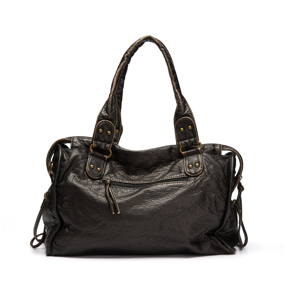 Durable black women's handbag, a functional shoulder, crossbody, and work/school tote for everyday use.