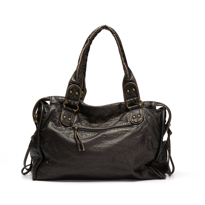 Durable black women's handbag, a functional shoulder, crossbody, and work/school tote for everyday use.