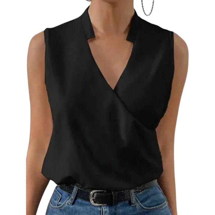 Elegant women's V-neck wrap top, ideal for office style, evening wear, or sophisticated casual look.