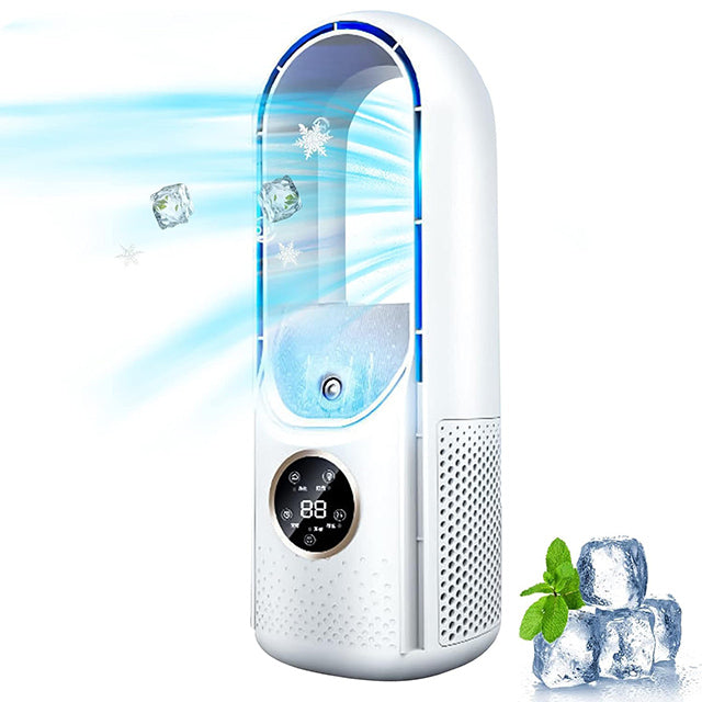 Portable bladeless air conditioner for quiet home & office cooling. Compact USB-powered personal AC unit.